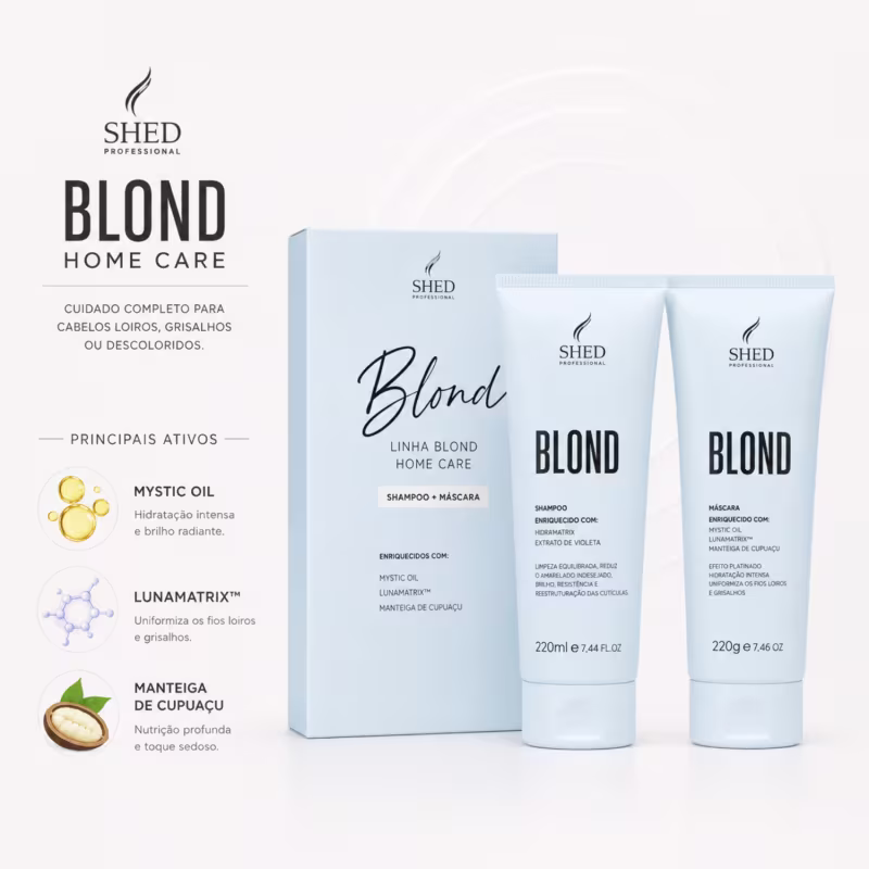 Kit Blond: Hidratação e Neutralização de Tons Amarelados Shampoo + Máscara | Shed Professional