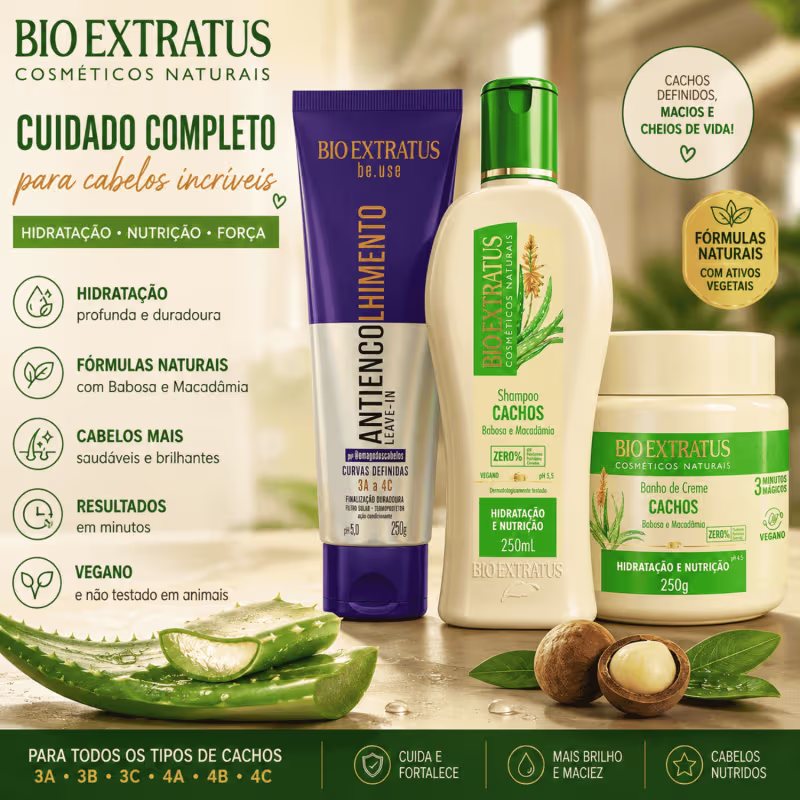 Kit Bio Extratus Be.use Antiencolhimento Cachos 3 Produtos
