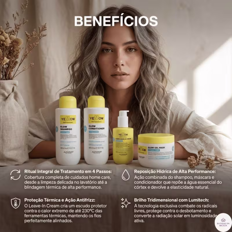 Shampoo Condicionador 500ml Máscara 300ml e Leave in 150ml Yellow Hydra Care