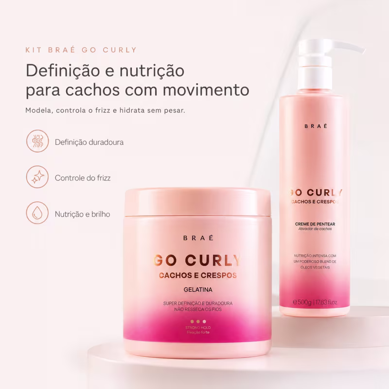 Kit Braé Go Curly Cachos e Crespos Ativador + Gelatina 500ml