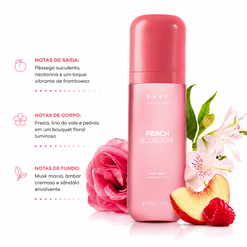 Kit Duo Braé by Ana Paula Siebert Body Splash Shine Glow Desodorante Colônia 200ml + Body Splash Peach Blossom 200ml
