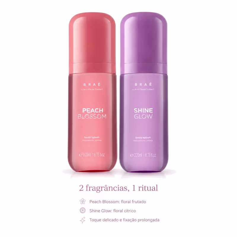Kit Duo Braé by Ana Paula Siebert Body Splash Shine Glow Desodorante Colônia 200ml + Body Splash Peach Blossom 200ml