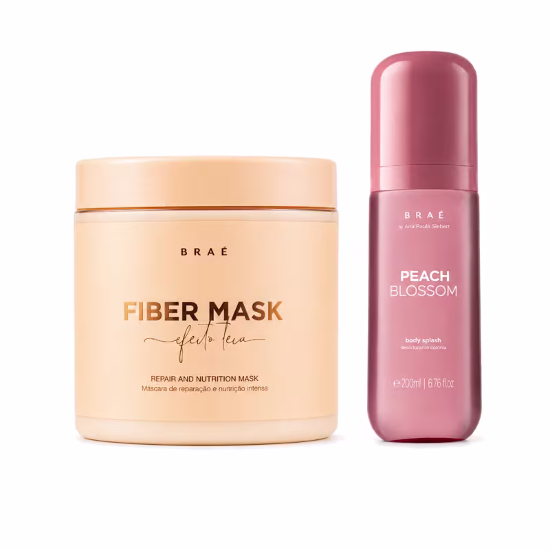 Kit Braé Fiber Mask Reconstrução + Body Splash Peach Blossom