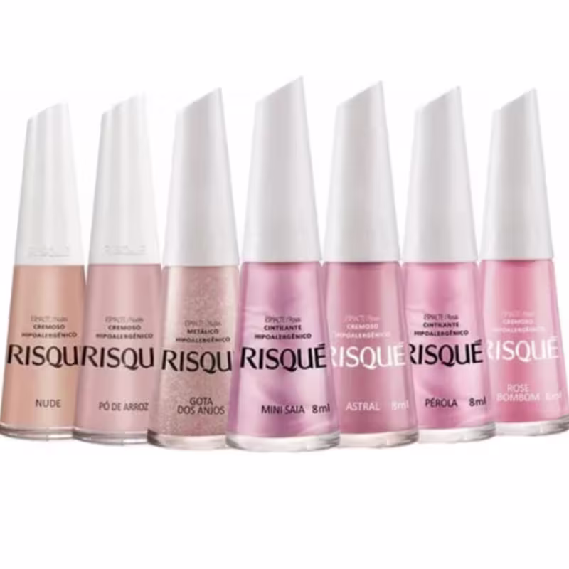 RisqueKit 7 Esmalte Risque Tons Rosados Nude Hipoalerginicos.