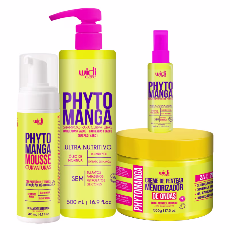 Kit Widi Care PhytoManga Curvas Shampoo, Creme p/Ondas, Mousse e Reparador