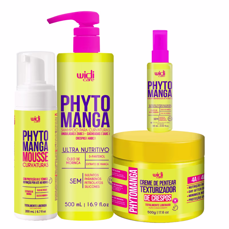 Kit Widi Care PhytoManga Curvas Shampoo, Creme p/Crespos, Mousse e Reparador