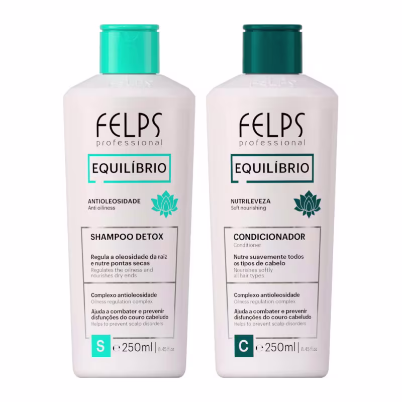 Kit c/2 Equilíbrio Felps - Shampoo Antioleosidade + Condicionador Nutrileveza.