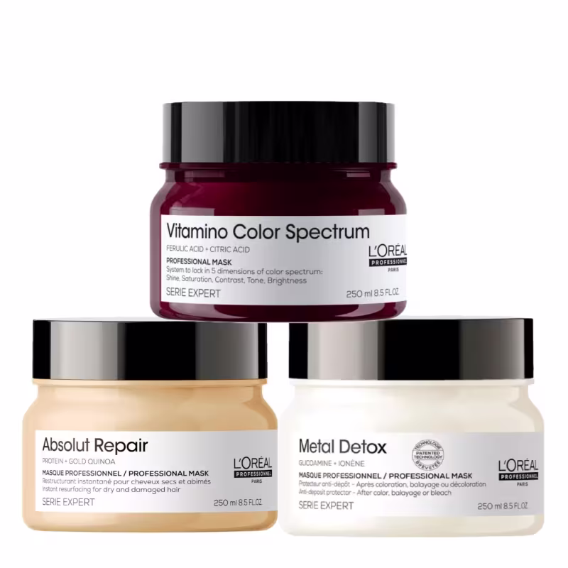 Trio Máscaras L'Oréal Professionnel para Nutrição, Proteção e Cores for Home (3 Produtos)