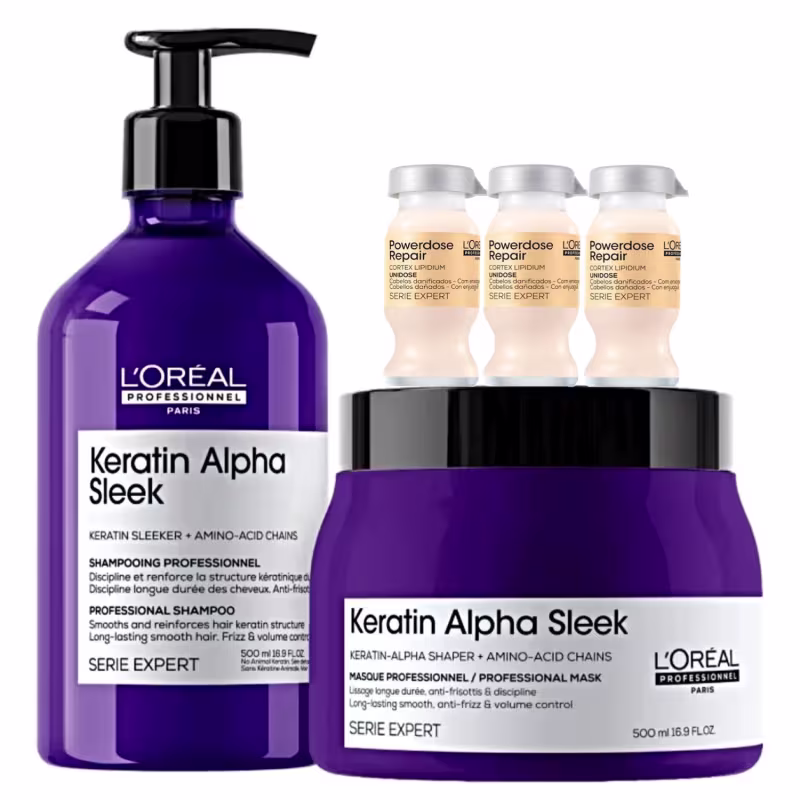 Kit L'Oréal Professionnel Keratin Alpha Sleek Protein Treatment Salon (5 itens)