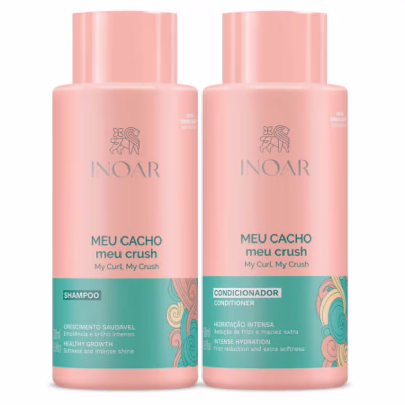 Kit Inoar Meu Cacho  Meu Crush Shampoo e Condicionador 500ML Tratamento Para Cabelos Cacheados