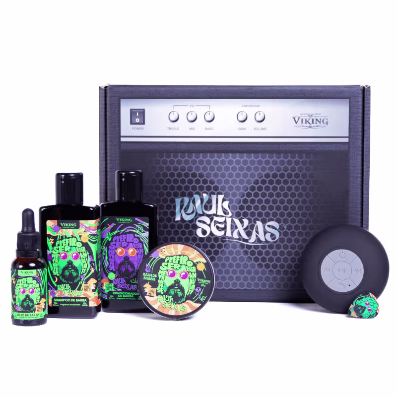 Kit Completo de barba Toca Raul com Shampoo, Condicionador, Balm em Cera e Óleo - Raul Seixas - Viking