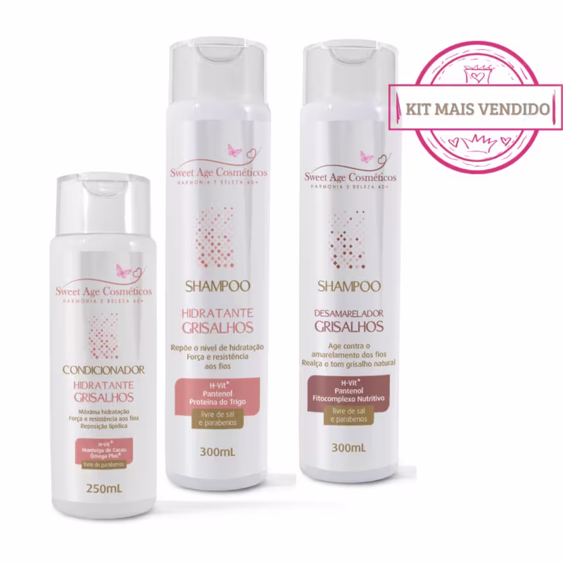 Kit Grisalhos Desamarelador Hidratante 02-Shampoos+01 Condicionador