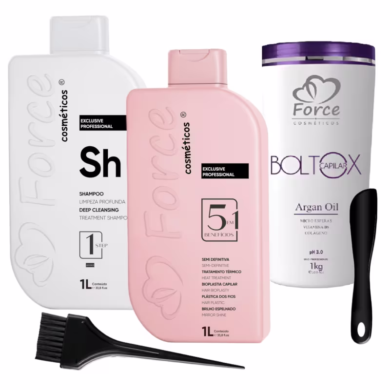 Kit Escova Progressiva 5 Em 1 Semi Definitiva + Máscara Boltox Capilar de Argan Oil 1Kg