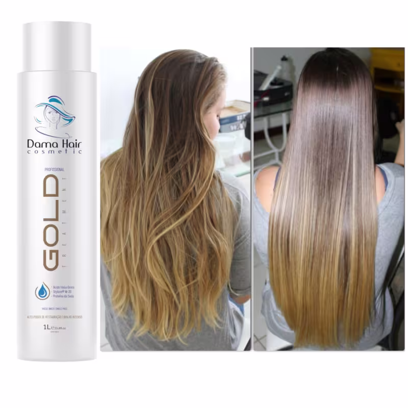 Escova Progressiva Gold Orânica Dama Hair Passo Único  1L - Alinhamento Capilar Profissional
