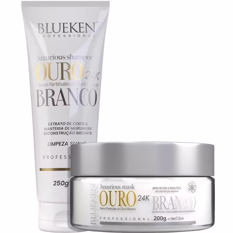 Blueken Luxurious Ouro Branco 24k - Kit de Reconstrução e Brilho Duo (2 Produtos)
