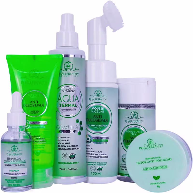 Phállebeauty Antioleosidade - Kit Facial Controle da Acne Vegano (6 Produtos)