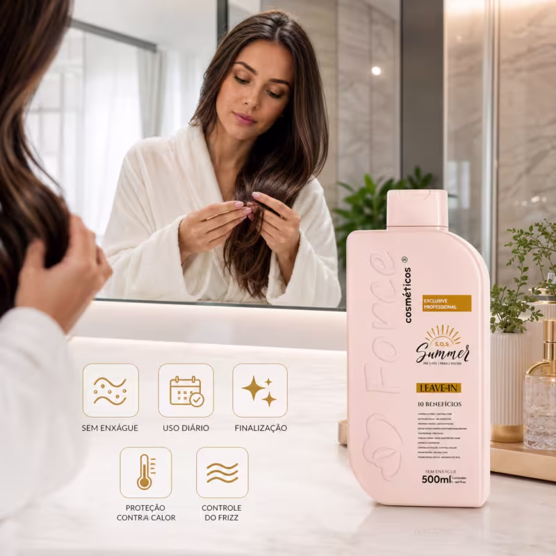Finalizador Capilar Leave-in S.O.S Summer Force Cosméticos 500ml - Pré Pós Praia e Piscina