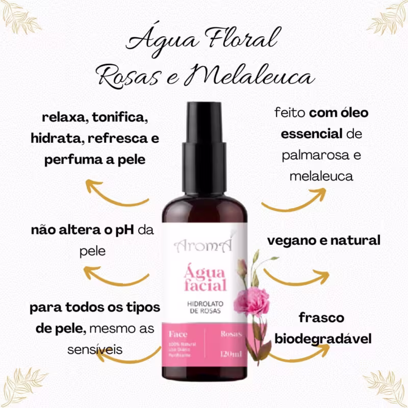 Aromá Kit Água Floral de Rosas 120 ml + Óleo Corporal Natural de Bacaba 120ml