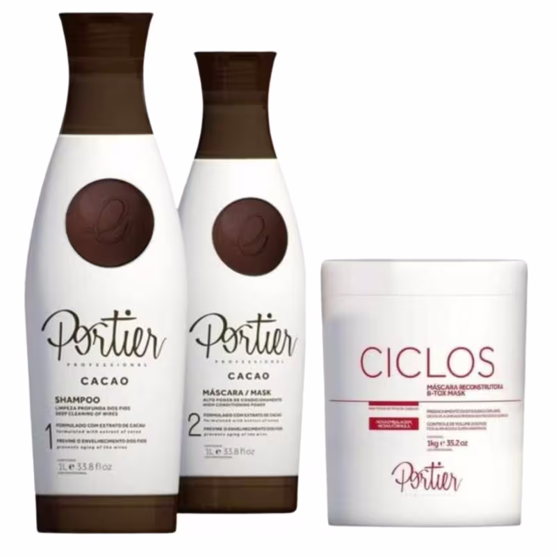 Portier Cacao Escova Progressiva (2 x 1 Litro) + Ciclos B-Tox Máscara Reconstrutora 1kg