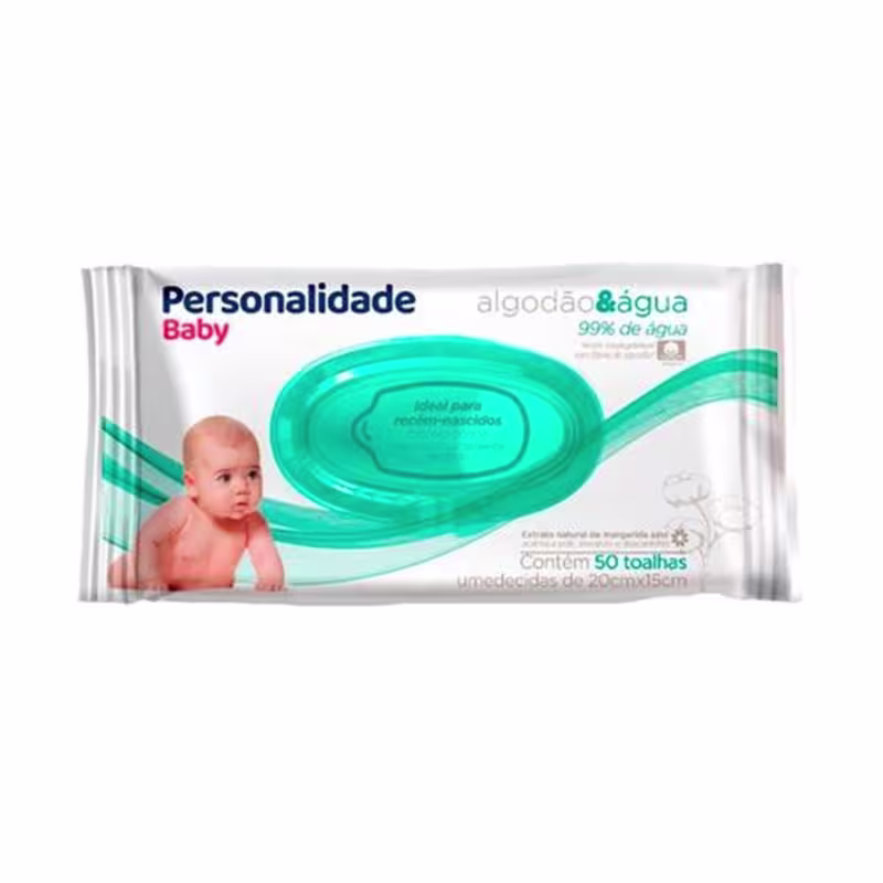 Toalha Umedecida Personalidade Baby Recem Nascido Sem Cheiro Algodao e Agua 50 Unidades