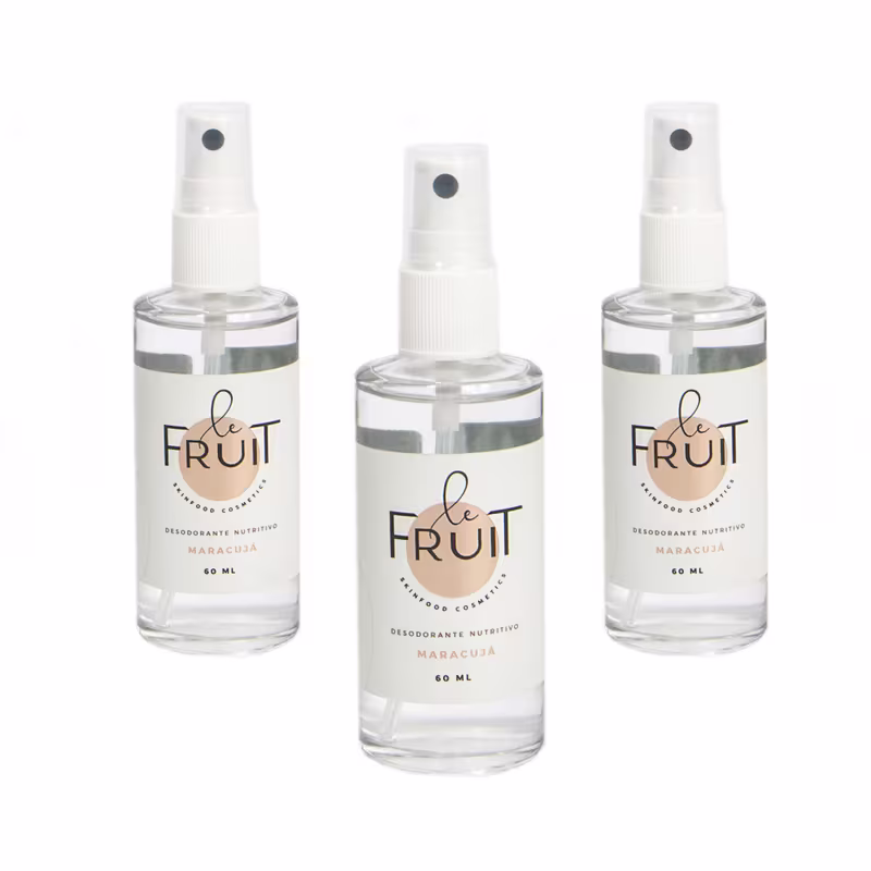 Kit 3 Unidades Desodorante Nutritivo de Maracujá  - Le Fruit - Vegano - Clareador e sem alumínio, 60ml, em spray
