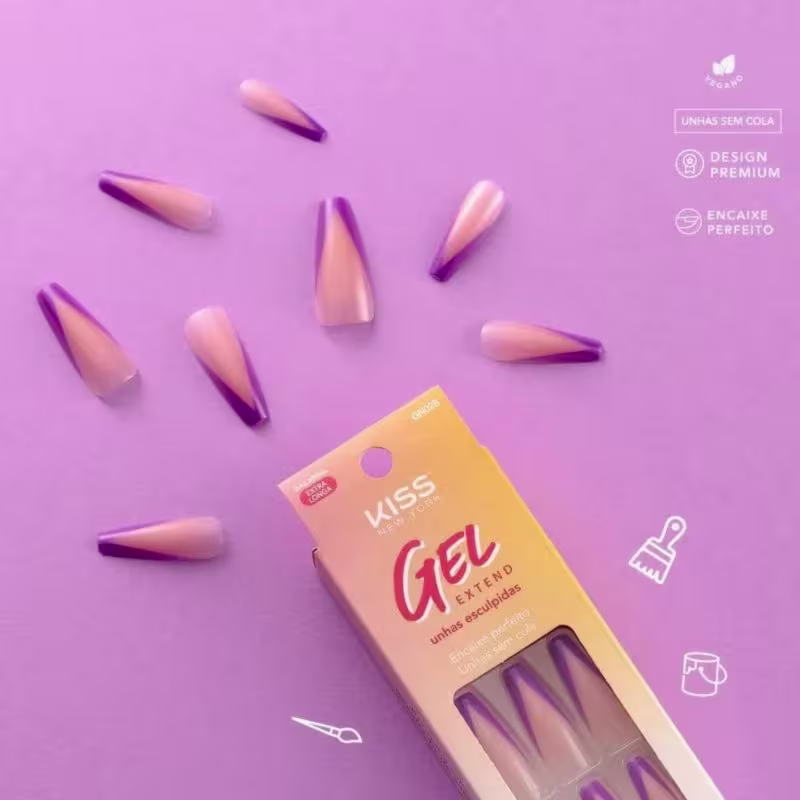 Unhas Postiças Kiss Ny Gel Extend Bailarina Com 24un Gn02b