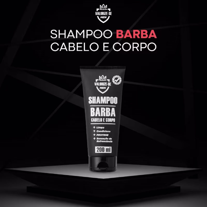 Valorize-se Men 3 em 1 Barba, Cabelo e Corpo - Shampoo Multifuncional 200ml