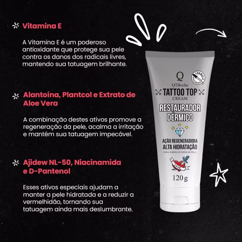 Kit Que, TheBoche Cosméticos Tattoo Top Cream Restaurador Dérmico (3 Unidades)