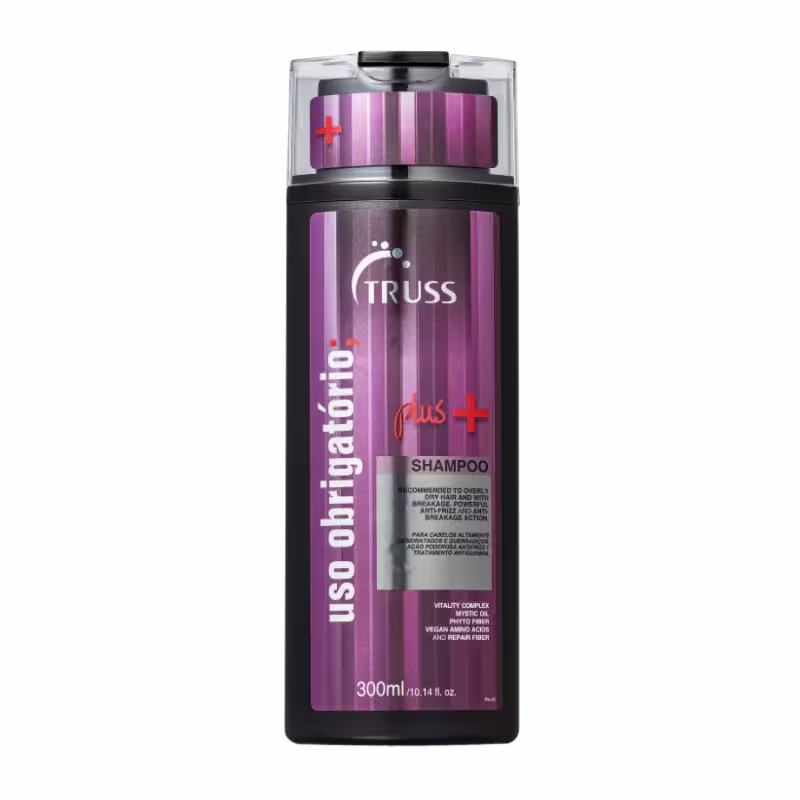 A imagem mostra o shampoo Uso Obrigatório Plus da marca TRUSS.