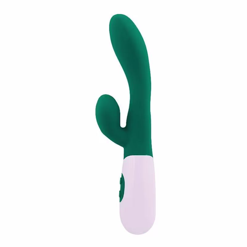 Vibrador de silicone verde com design ergonômico e botão de controle. Produto da marca Sexy Import, com acabamento liso e suave.