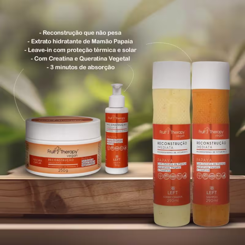 Left Cosméticos Fruit Therapy Vegan Papaya Reconstrução Imediata - Condicionador 290ml
