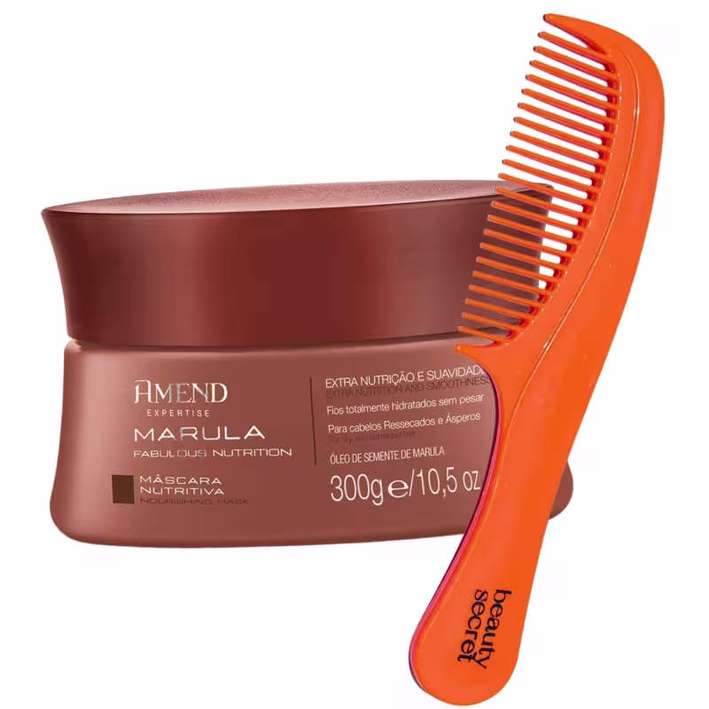 Kit Máscara Amend Nutritiva Fabulous Marula Expertise 300g Hidratação e Pente Beauty Secret