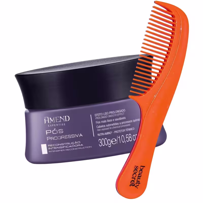 Kit Máscara Reconstrução Intensificadora Amend Expertise Pós Progressiva 300g e Pente Beauty Secret