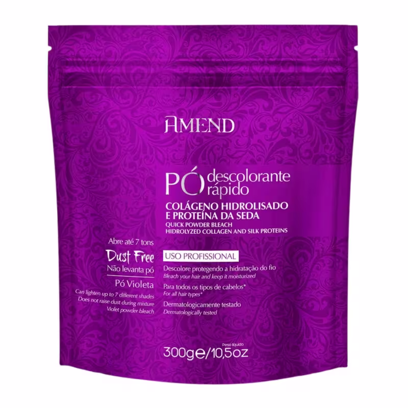 Kit Pó Descolorante Amend Rápido Colágeno Hidrolisado 300g e Pente Beauty Secret