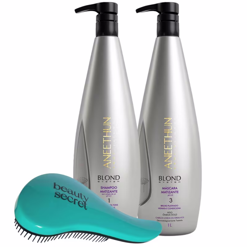 Kit Shampoo Máscara Aneethun Matizante Litro e Escova Beauty
