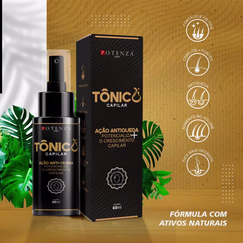 A imagem mostra o produto e a caixa ao lado de informações que o produto oferece ao ser usado.