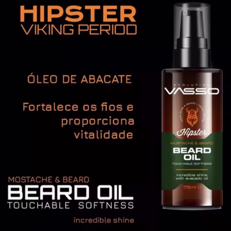Óleo Hipster Beard & Mustache Beard Oil, Vasso Men, 75ml Barba e Bigode