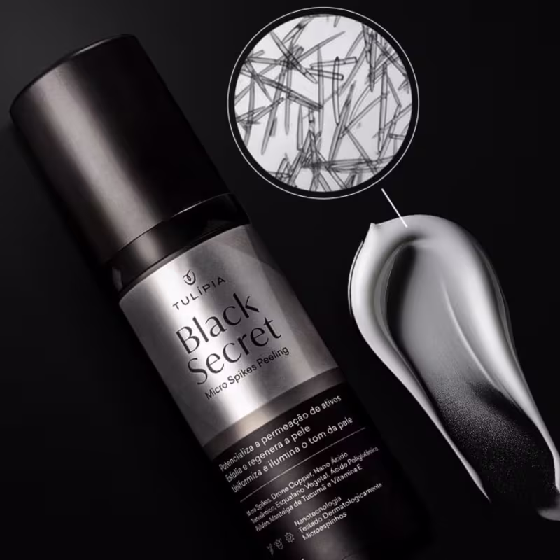 Black Secret Micro Spikes Peeling Clareador de Pele, Tulipa, Tecnologia que Imita Micro Agulhas 30mL