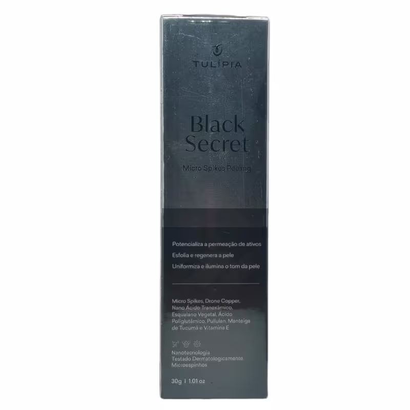 Black Secret Micro Spikes Peeling Clareador de Pele, Tulipa, Tecnologia que Imita Micro Agulhas 30mL