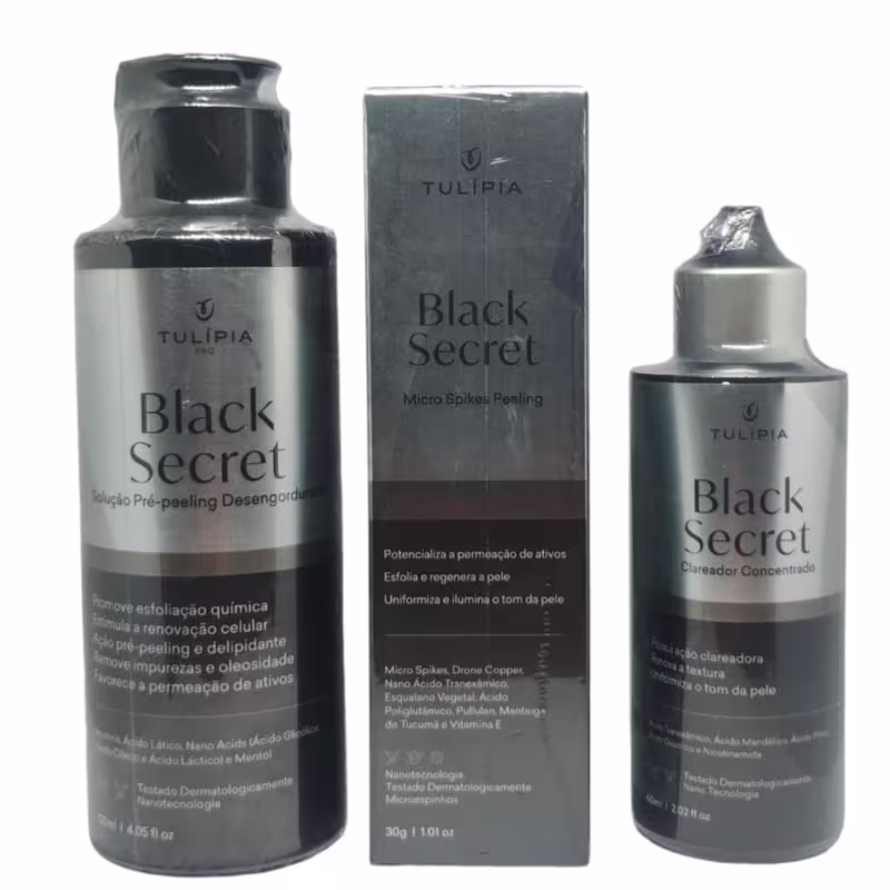 Black Secret Micro Spikes Peeling Clareador de Pele, Tulipa, Tecnologia que Imita Micro Agulhas 30mL