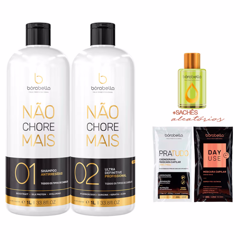 Kit Borabella Não Chore Mais 2x1L + Sachês + Óleo Argan7ml