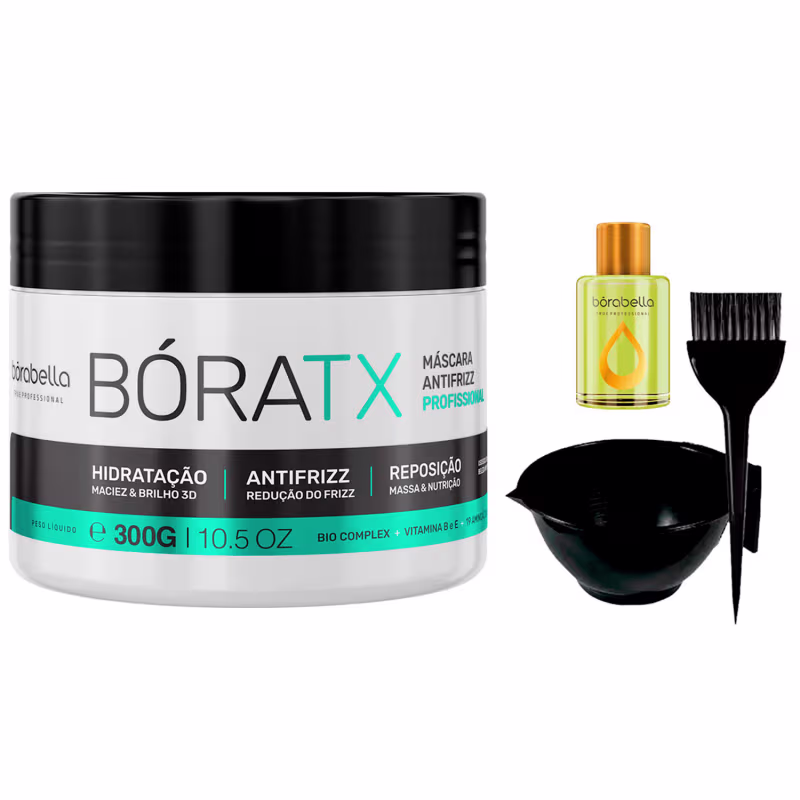Kit Borabella Bóratx + Óleo De Argan e Macadamia + Acessórios, 4 produtos.