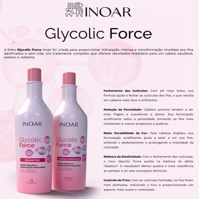 Inoar Kit Glycolic Force Shampoo 1L Condicionador 800ml