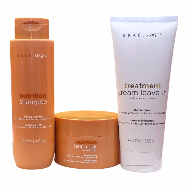 Kit Braé Stages Nutrition - Shampoo 250ml + Máscara 200g + Treatment Spray Leave-In 260ml