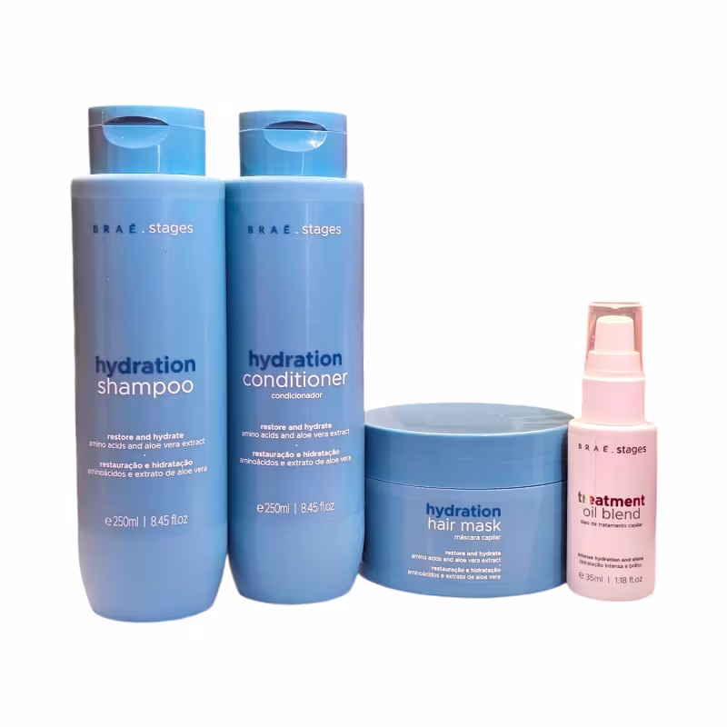 Kit Braé Stages Hydration - Shampoo 250ml + Condicionador 250ml + Máscara 200g + Treatment Oil 35ml