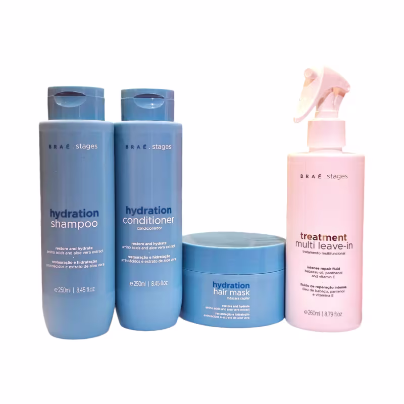 Kit Braé Stages Hydration - Shampoo 250ml + Condicionador 250ml + Máscara 200g + Treatment Spray 260ml