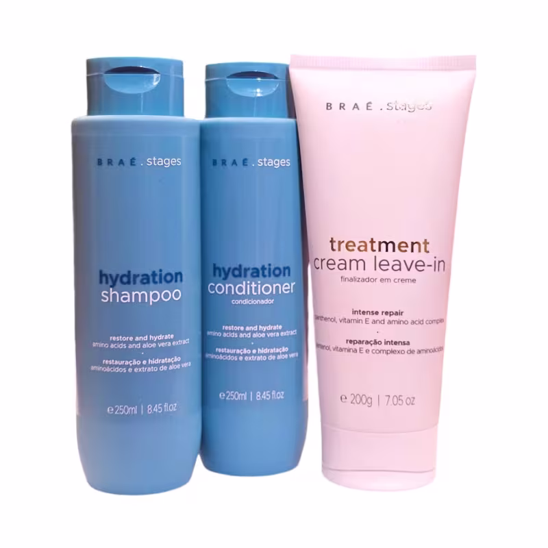 Kit Braé Stages Hydration - Shampoo 250ml + Condicionador 250ml + Treatment Cream Leave-In 200g