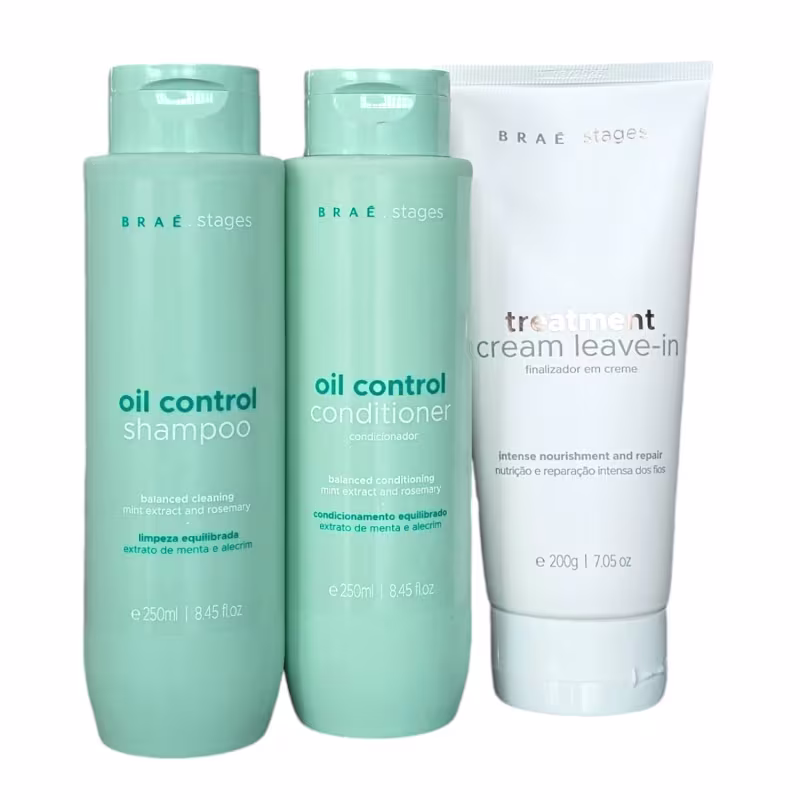 Kit Braé Stages Oil Control - Shampoo 250ml + Condicionador 250ml + Treatment Cream Leave-In 200ml
