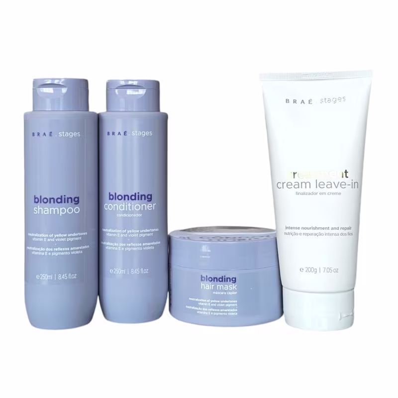 Kit Braé Stages Blonding - Shampoo 250ml + Condicionador 250ml + Máscara 200g + Treatment Creme Leave-In 200g