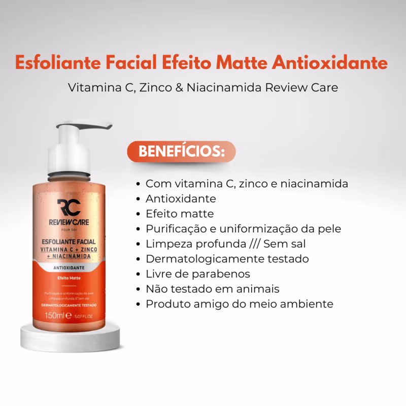 Esfoliante Facial Efeito Matte Antioxidante Vitamina C Zinco & Niacinamida 150ML Review Care